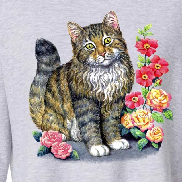 Cat and Roses Cropped Pullover Crew