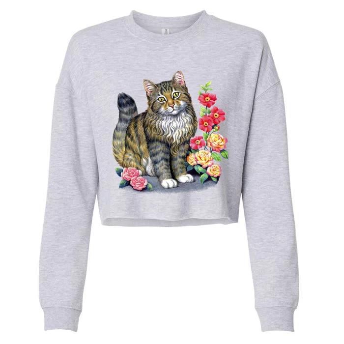 Cat and Roses Cropped Pullover Crew