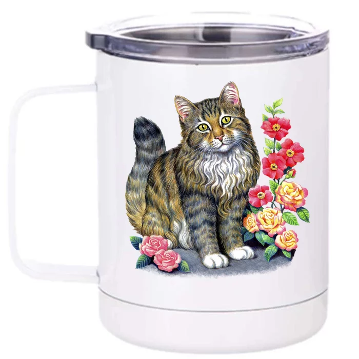 Cat and Roses Front & Back 12oz Stainless Steel Tumbler Cup