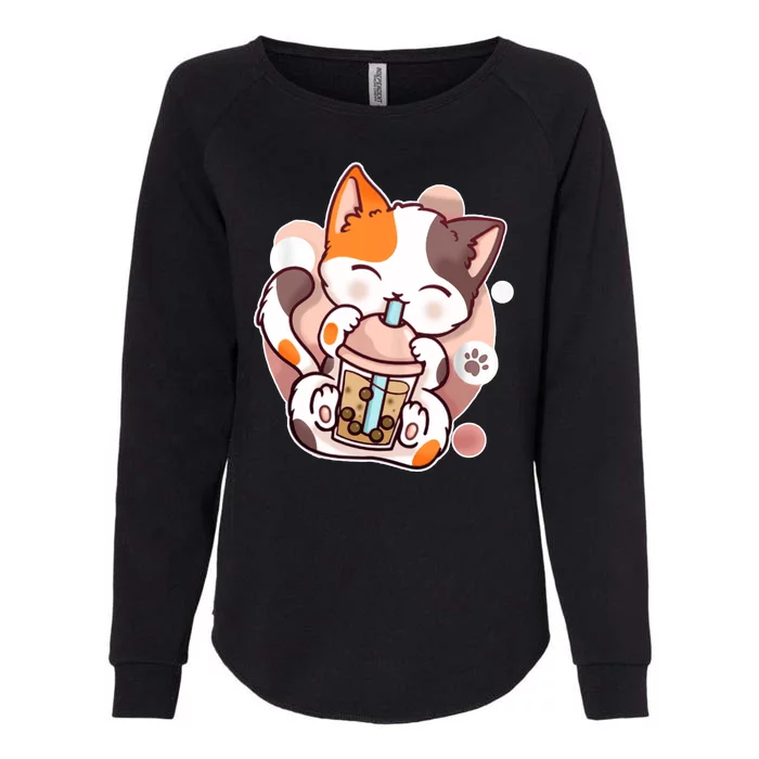 Cat Boba Tea Kawaii Womens California Wash Sweatshirt