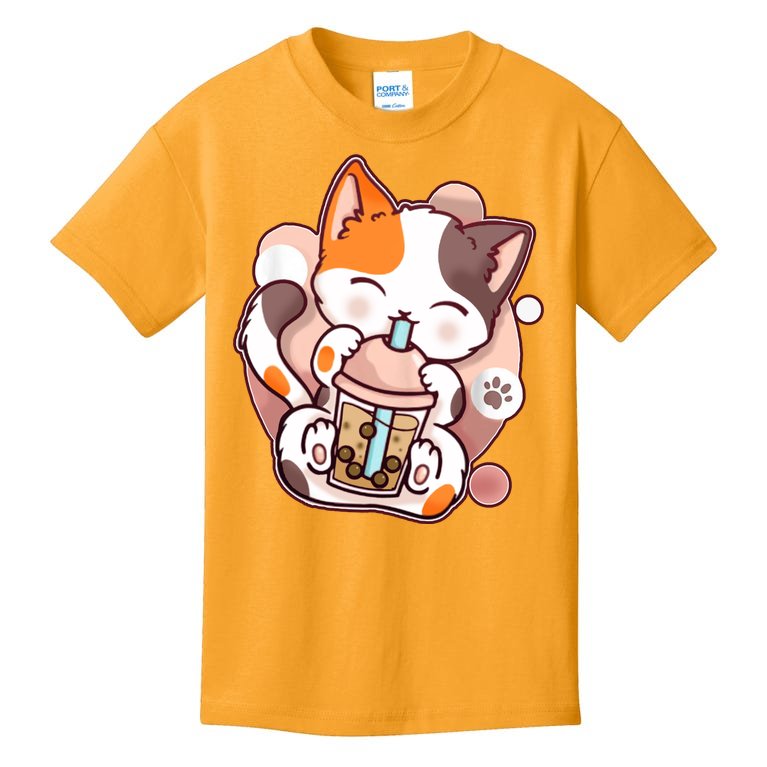 Cat Boba Tea Kawaii Kids T-Shirt