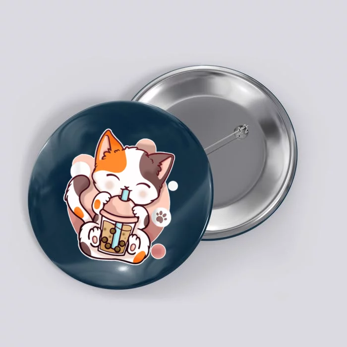 Cat Boba Tea Kawaii Button