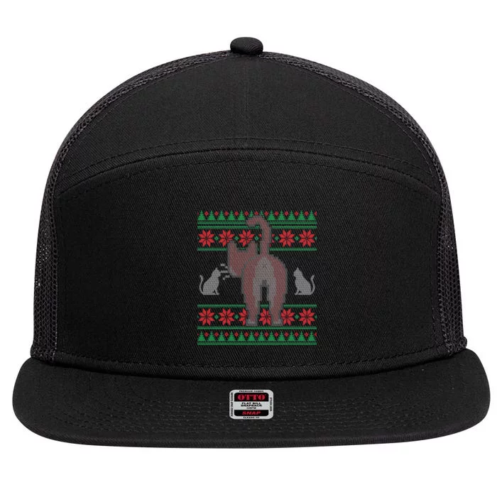 Cat Butt Ugly Christmas Sweater Design 7 Panel Mesh Trucker Snapback Hat