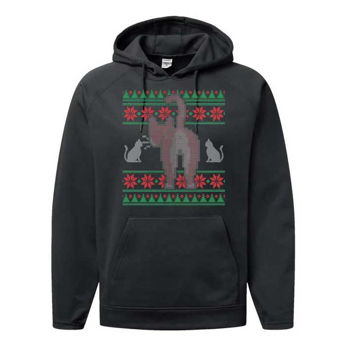 Cat Butt Ugly Christmas Sweater Design Performance Fleece Hoodie