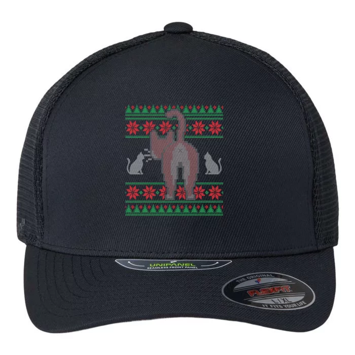 Cat Butt Ugly Christmas Sweater Design Flexfit Unipanel Trucker Cap