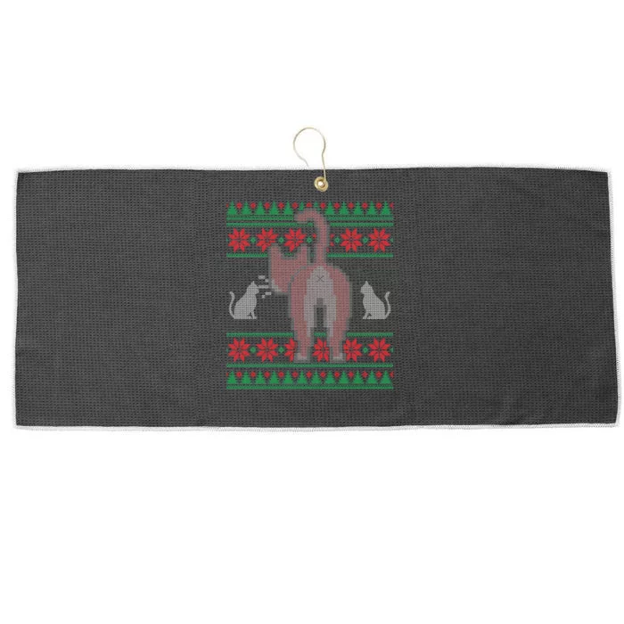 Cat Butt Ugly Christmas Sweater Design Large Microfiber Waffle Golf Towel