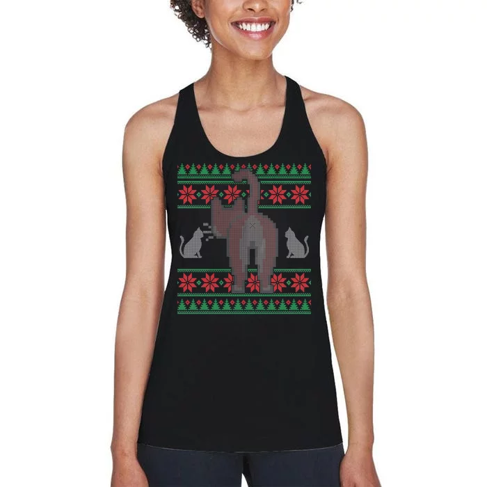 Cat Butt Ugly Christmas Sweater Design Women's Racerback Tank