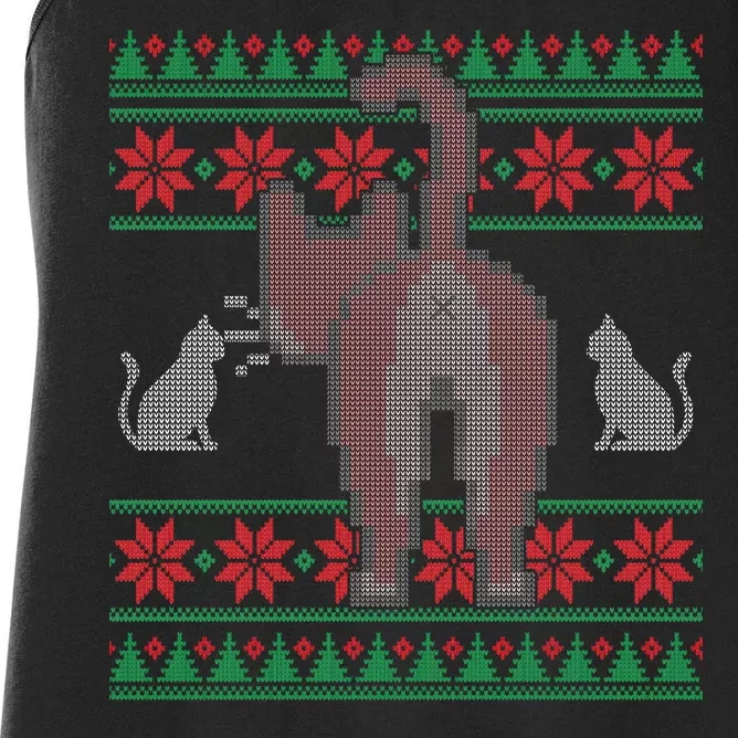 Cat Butt Ugly Christmas Sweater Design Women's Racerback Tank