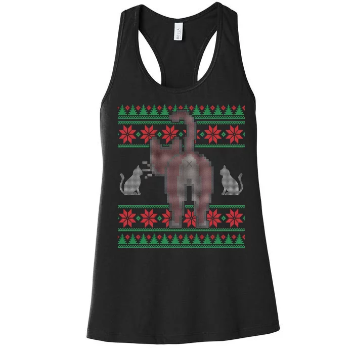 Cat Butt Ugly Christmas Sweater Design Women's Racerback Tank