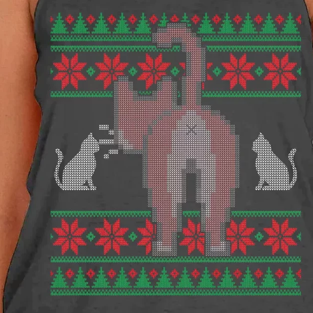 Cat Butt Ugly Christmas Sweater Design Women's Knotted Racerback Tank