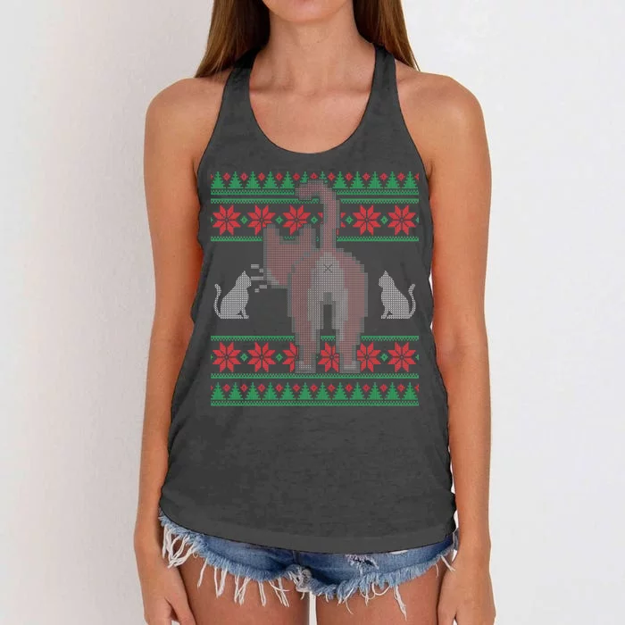 Cat Butt Ugly Christmas Sweater Design Women's Knotted Racerback Tank