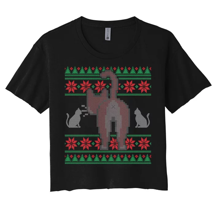 Cat Butt Ugly Christmas Sweater Design Women's Crop Top Tee