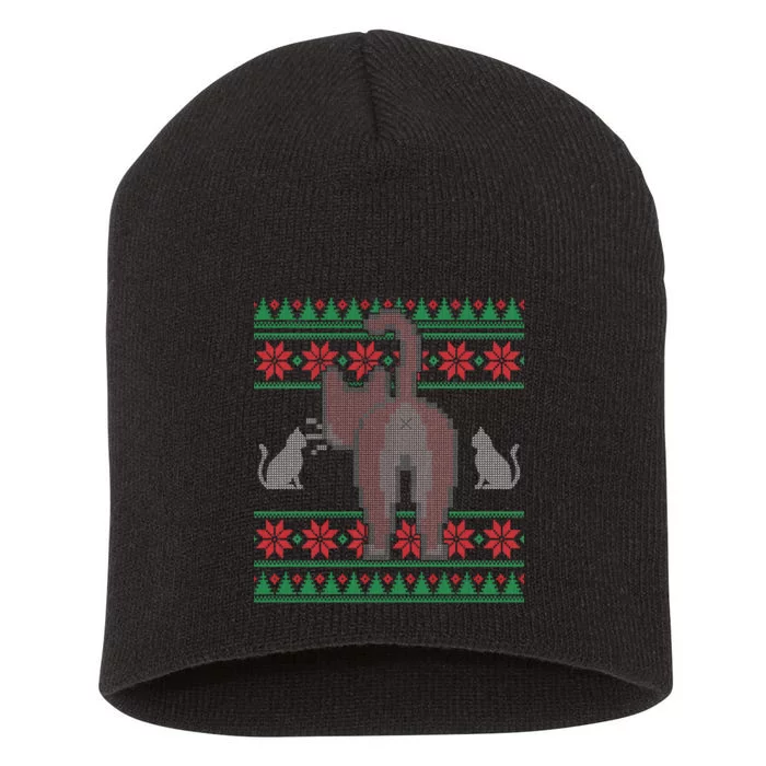 Cat Butt Ugly Christmas Sweater Design Short Acrylic Beanie