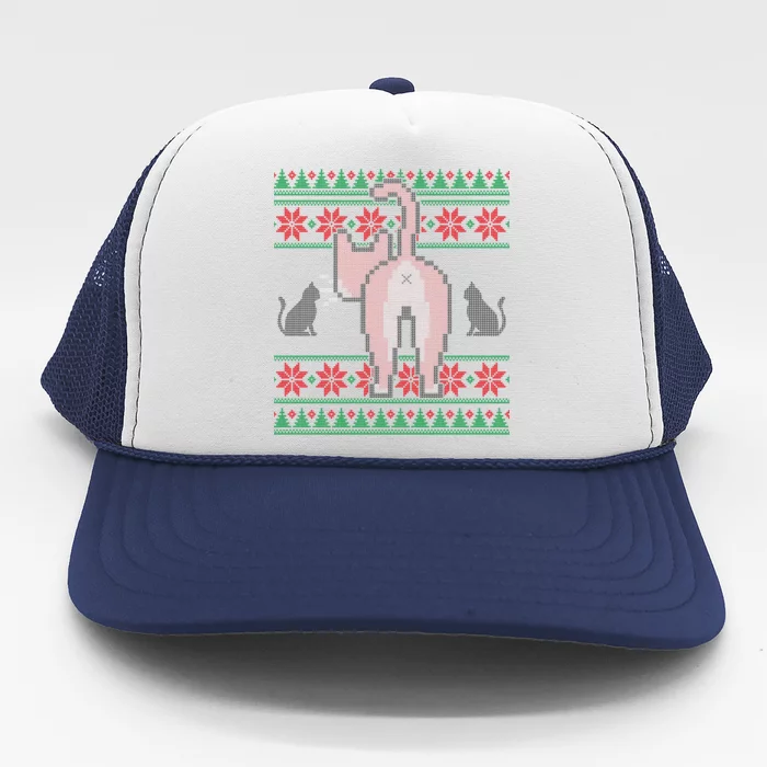 Cat Butt Ugly Christmas Sweater Design Trucker Hat