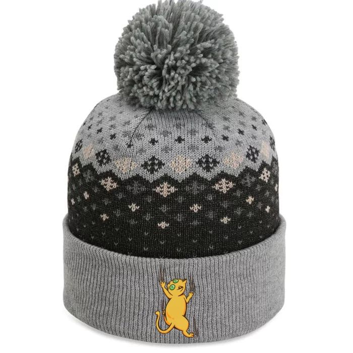 Cat Climbing The Baniff Cuffed Pom Beanie