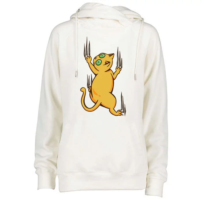 Cat Climbing Womens Funnel Neck Pullover Hood