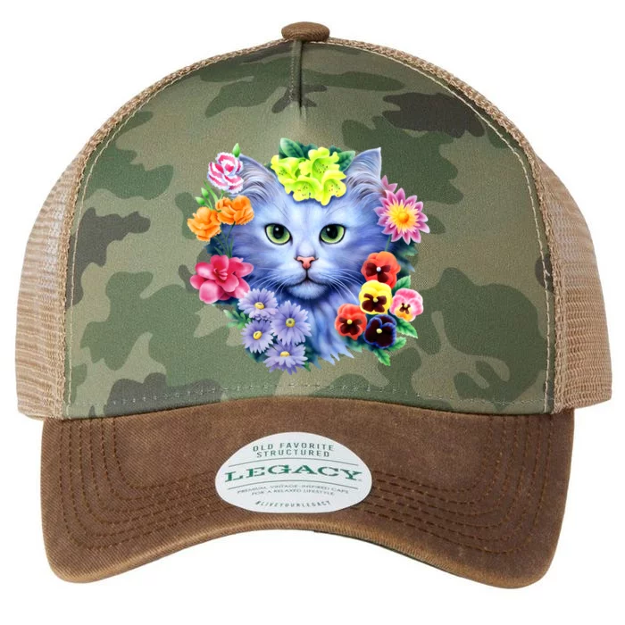 Cat Face With Flowers Legacy Tie Dye Trucker Hat