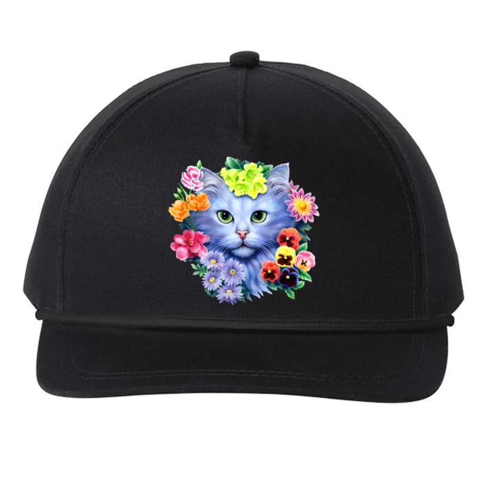 Cat Face With Flowers Snapback Five-Panel Rope Hat