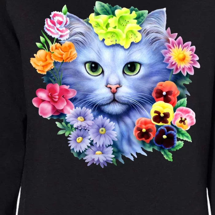 Cat Face With Flowers Womens California Wash Sweatshirt