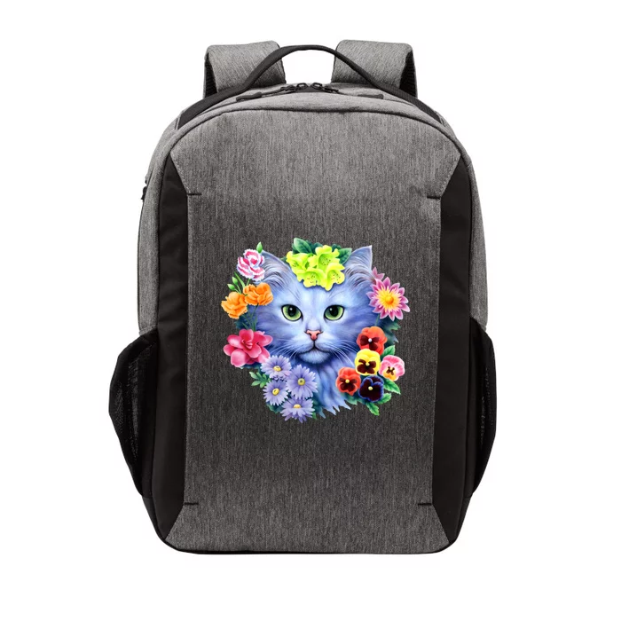 Cat Face With Flowers Vector Backpack