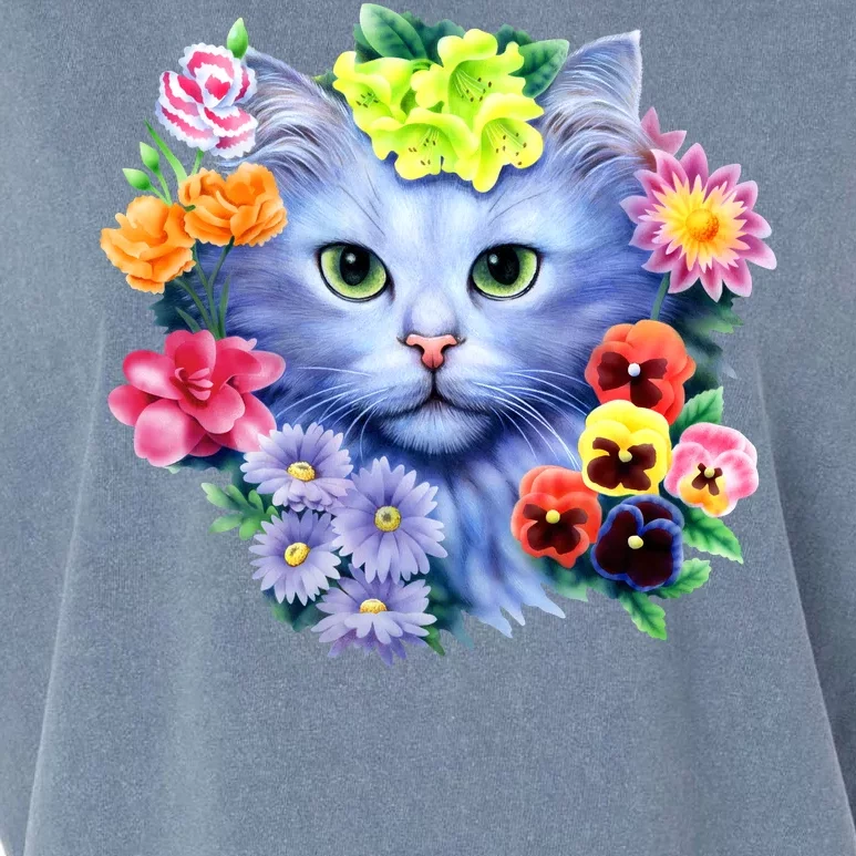 Cat Face With Flowers Garment-Dyed Women's Muscle Tee