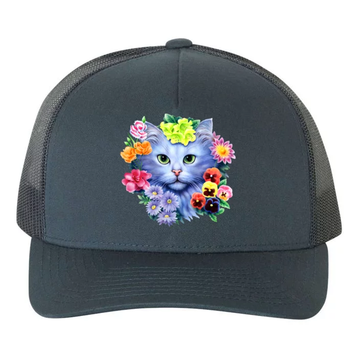 Cat Face With Flowers Yupoong Adult 5-Panel Trucker Hat