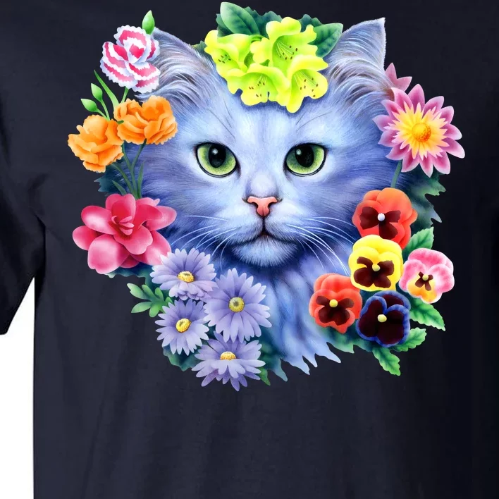 Cat Face With Flowers Tall T-Shirt