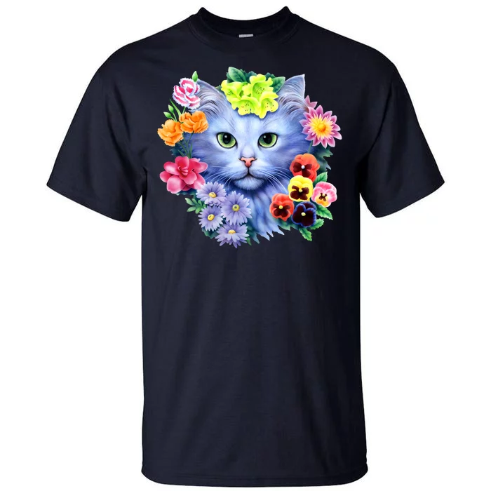 Cat Face With Flowers Tall T-Shirt