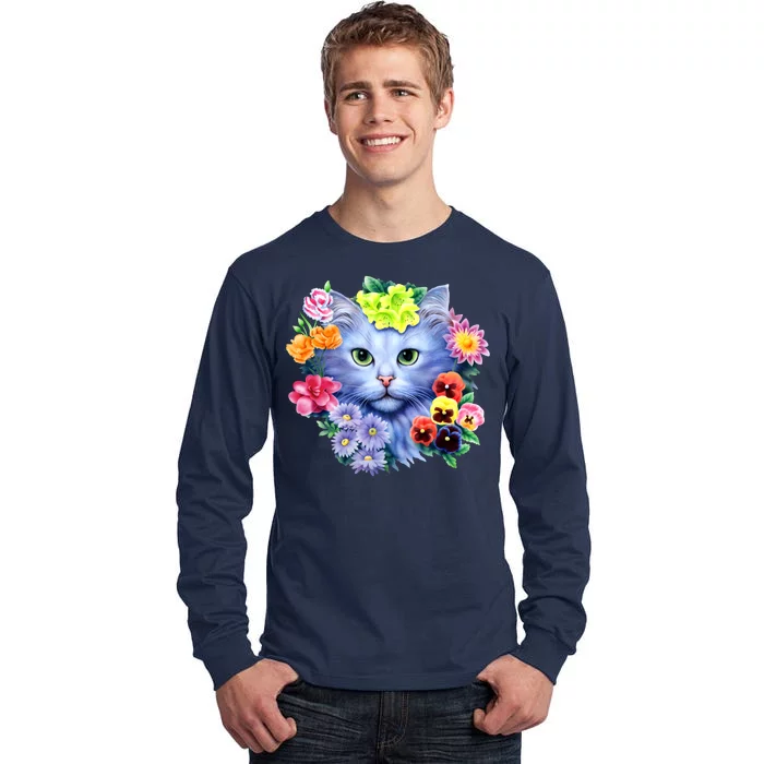 Cat Face With Flowers Tall Long Sleeve T-Shirt