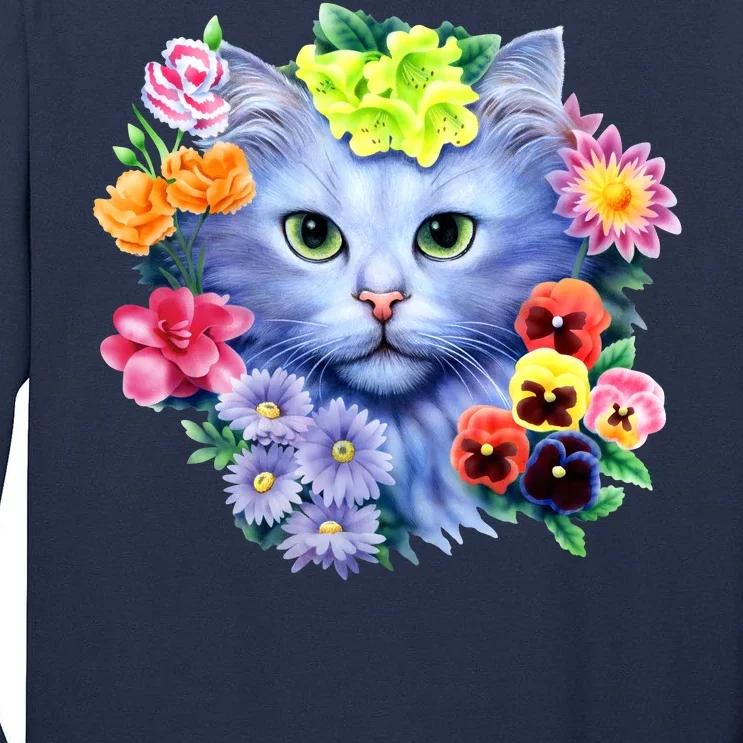 Cat Face With Flowers Tall Long Sleeve T-Shirt