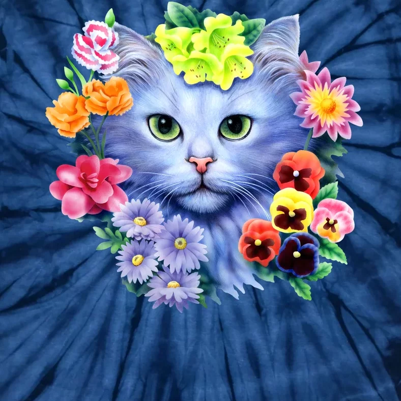 Cat Face With Flowers Tie-Dye T-Shirt