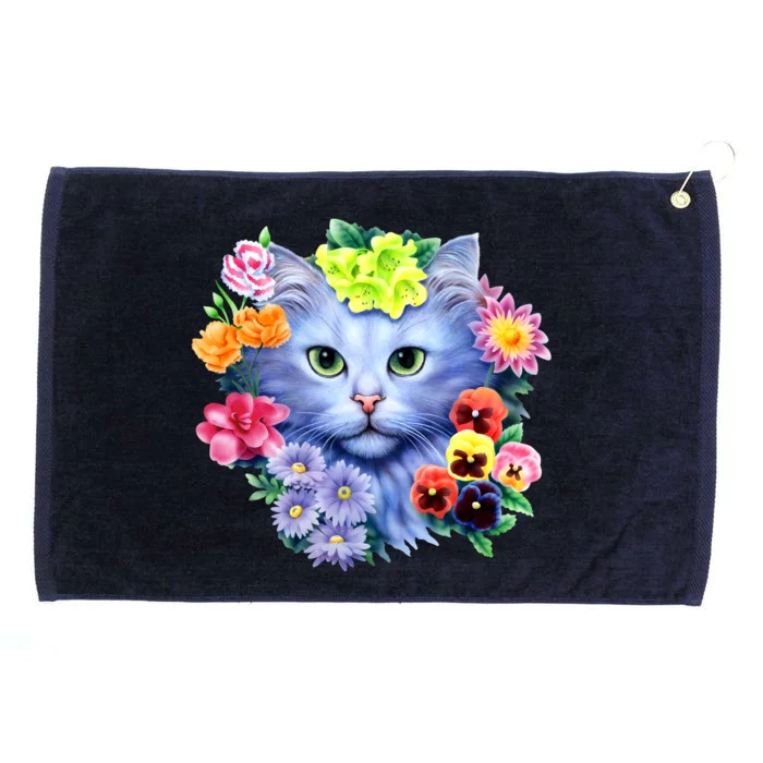 Cat Face With Flowers Grommeted Golf Towel