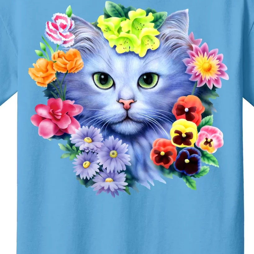 Cat Face With Flowers Kids T-Shirt