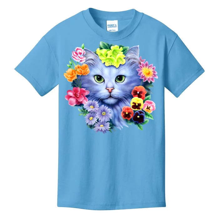 Cat Face With Flowers Kids T-Shirt