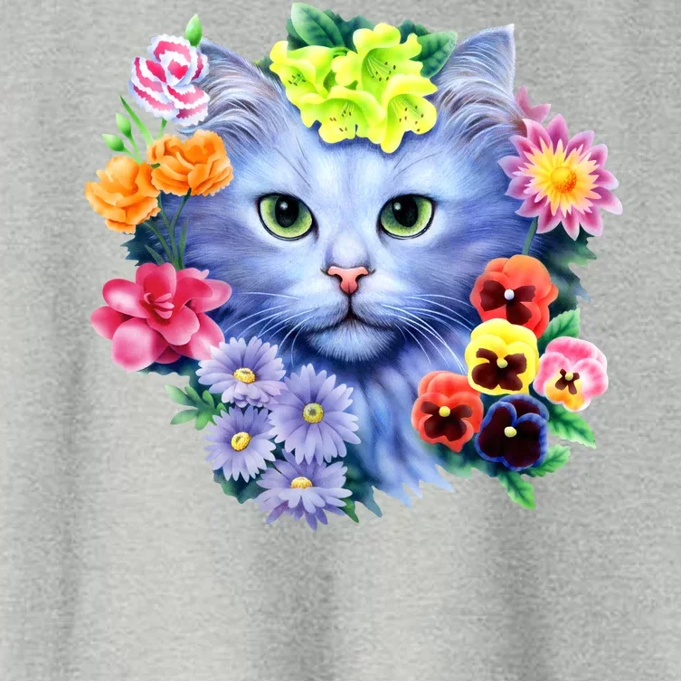 Cat Face With Flowers Women's Crop Top Tee