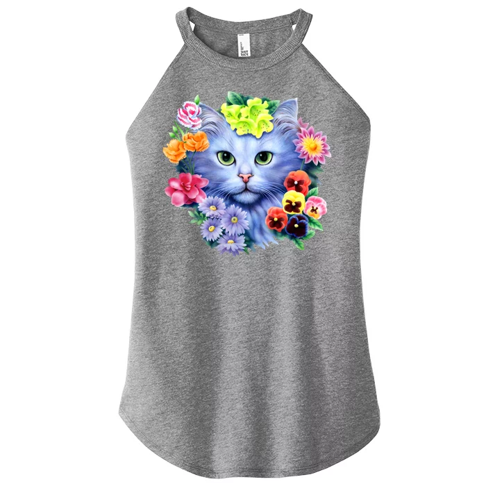 Cat Face With Flowers Women’s Perfect Tri Rocker Tank