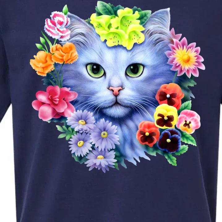 Cat Face With Flowers Sueded Cloud Jersey T-Shirt