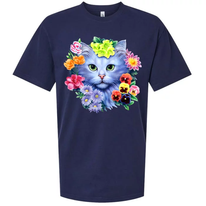 Cat Face With Flowers Sueded Cloud Jersey T-Shirt