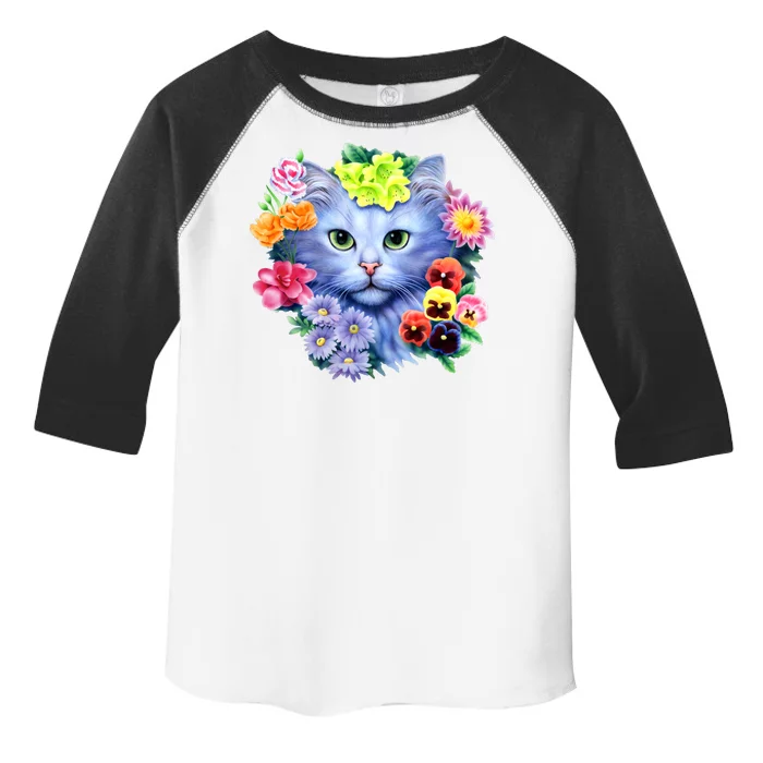 Cat Face With Flowers Toddler Fine Jersey T-Shirt