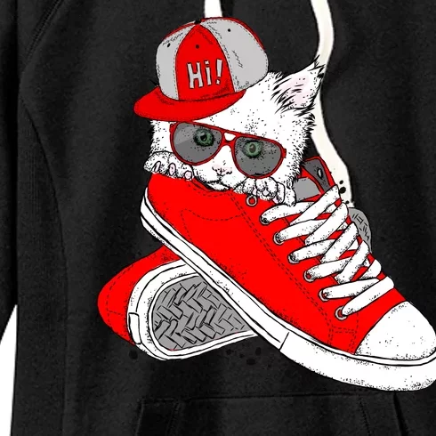 Cat In Red Sneakers Women's Fleece Hoodie