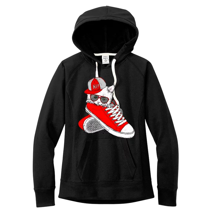 Cat In Red Sneakers Women's Fleece Hoodie