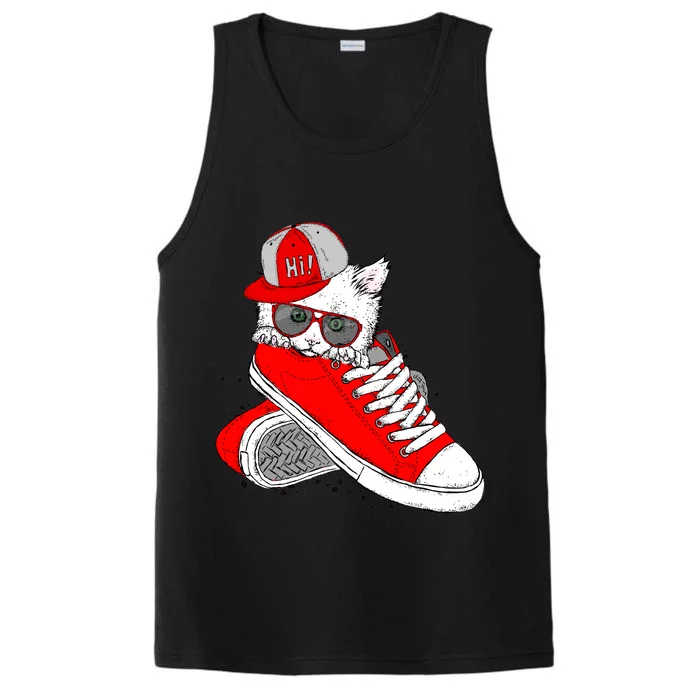 Cat In Red Sneakers Performance Tank