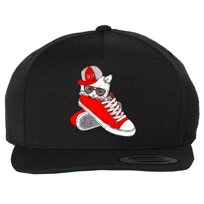 Cat In Red Sneakers Wool Snapback Cap