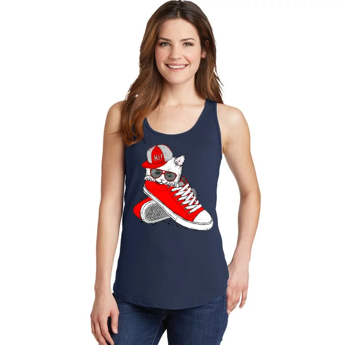 Cat In Red Sneakers Ladies Essential Tank