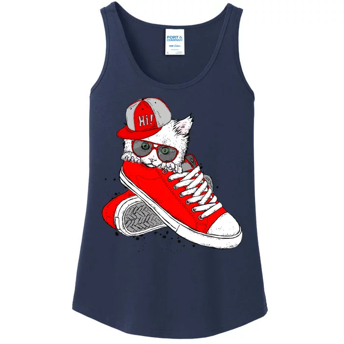 Cat In Red Sneakers Ladies Essential Tank