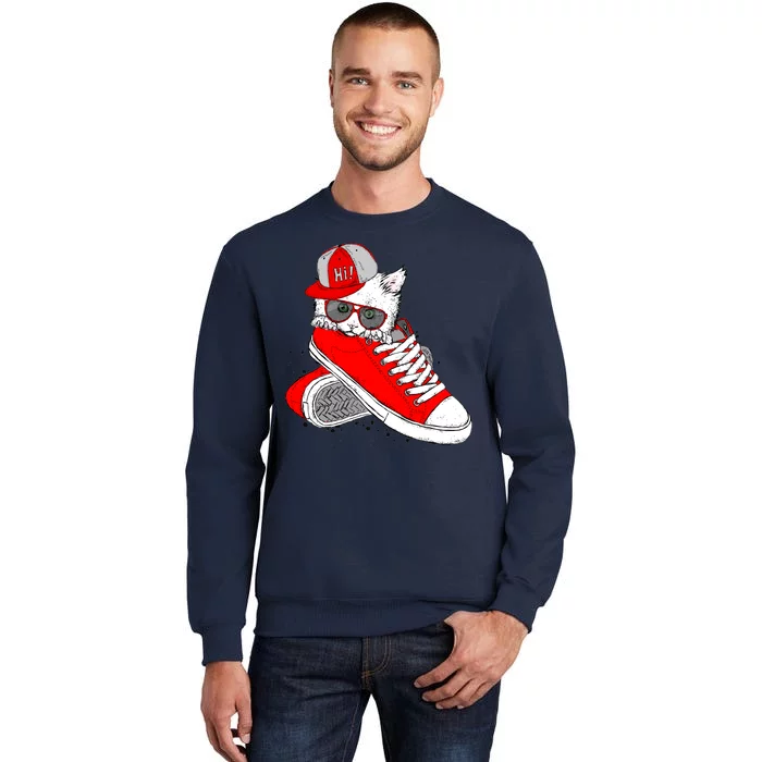 Cat In Red Sneakers Tall Sweatshirt