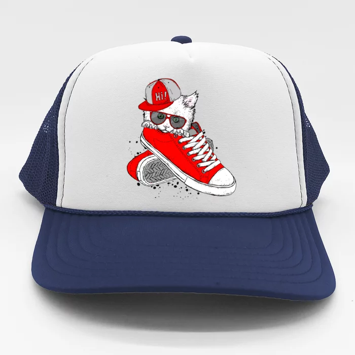 Cat In Red Sneakers Trucker Hat