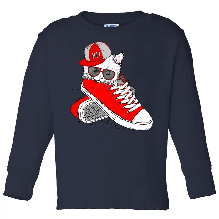 Cat In Red Sneakers Toddler Long Sleeve Shirt