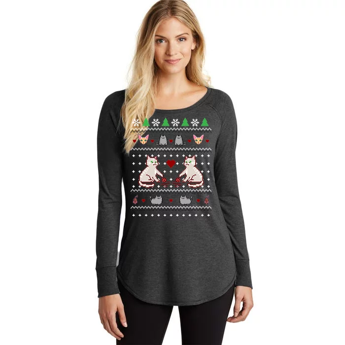 Cat Lover Ugly Christmas Women's Perfect Tri Tunic Long Sleeve Shirt