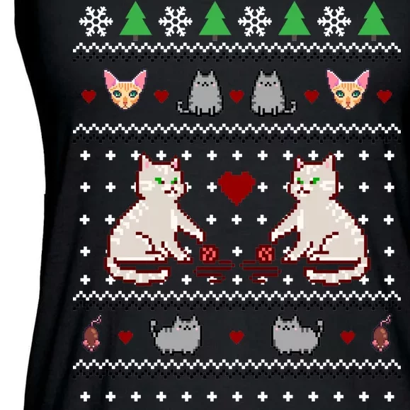 Cat Lover Ugly Christmas Ladies Essential Flowy Tank